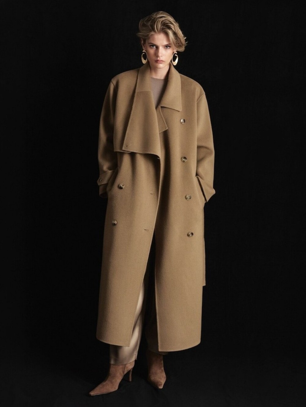Reiss Arlo Atelier Wool Blindseam Double-Breasted Coat in Khaki - Picture 6 of 16
